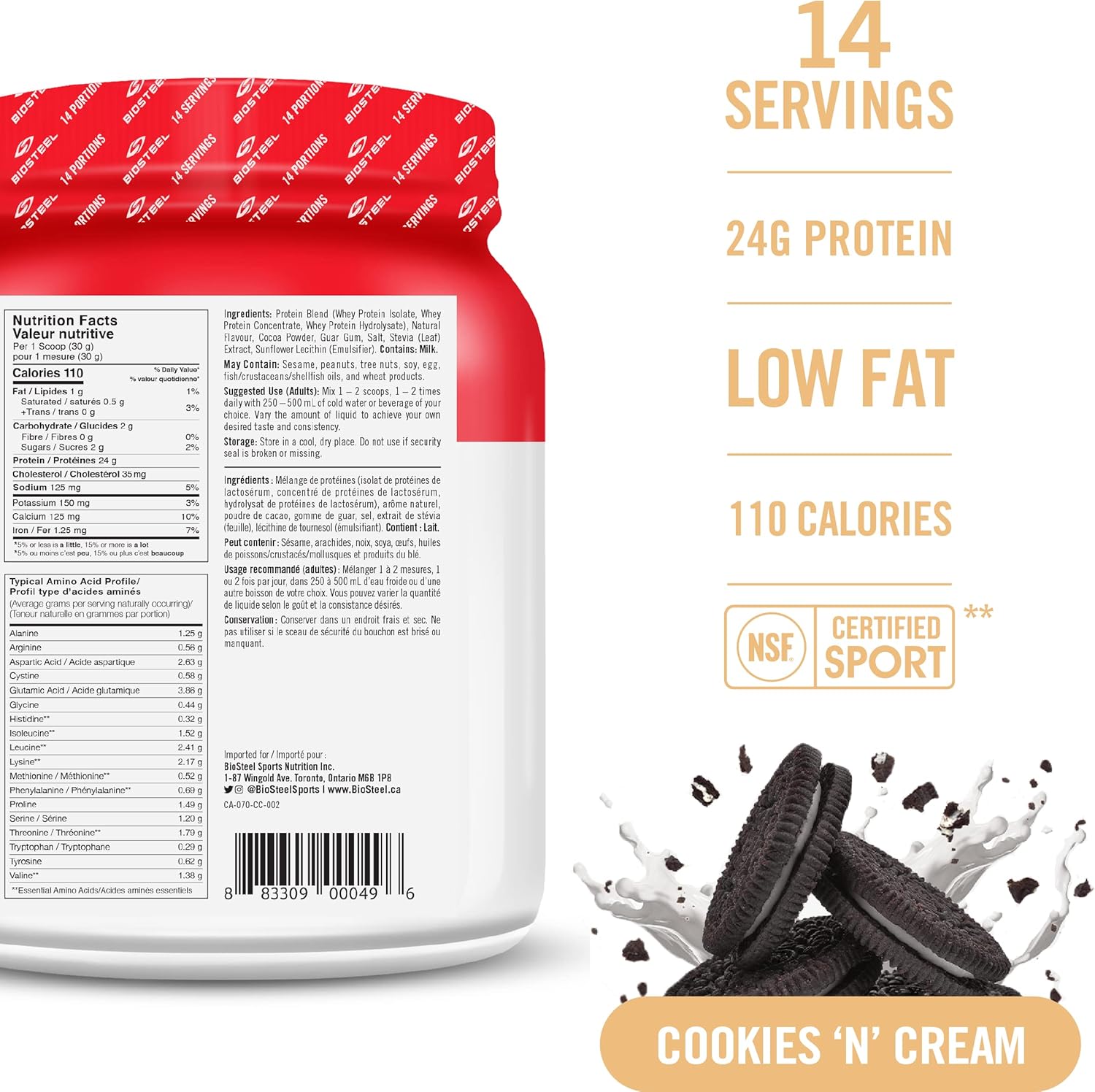 Cookies & Cream BIOSTEEL 100% Whey Protein Powder - 14 Servings, 24g Protein - Pro Athletes, Sugar Free, rBGH Free - Non-GMO Formula for Enhanced Recovery and Muscle Building