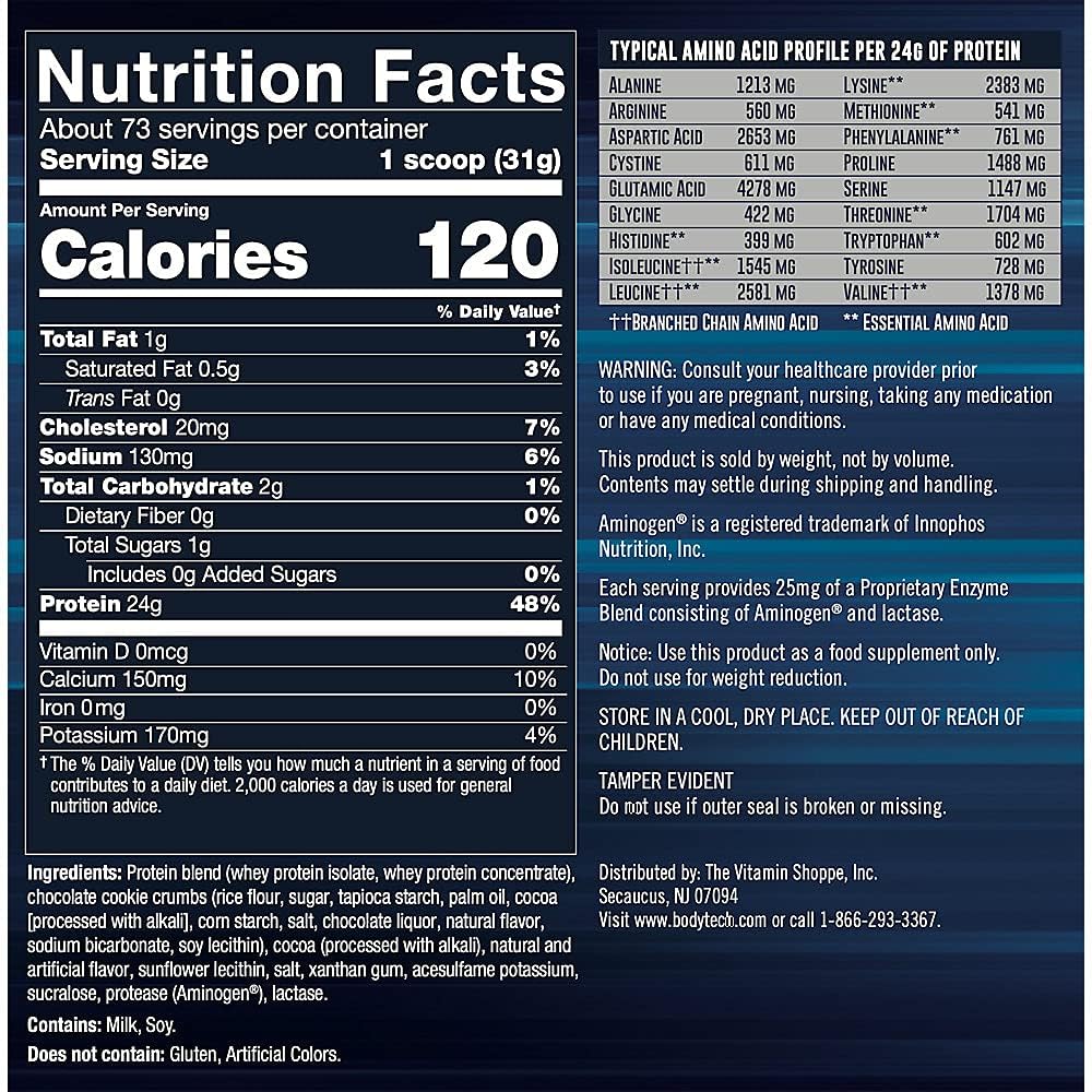 Cookies & Cream BodyTech Whey Tech Pro 24 Protein Powder - Enzyme Blend with BCAA's for Muscle Growth & Recovery - Ideal Post-Workout Supplement