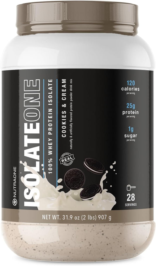 Cookies & Cream Whey Isolate Protein Powder - 100% Pure IsolateOne by NutraOne (28 Servings)