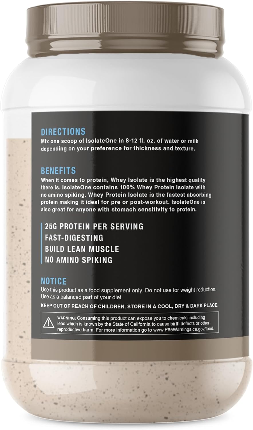 Cookies & Cream Whey Isolate Protein Powder - 100% Pure IsolateOne by NutraOne (28 Servings)