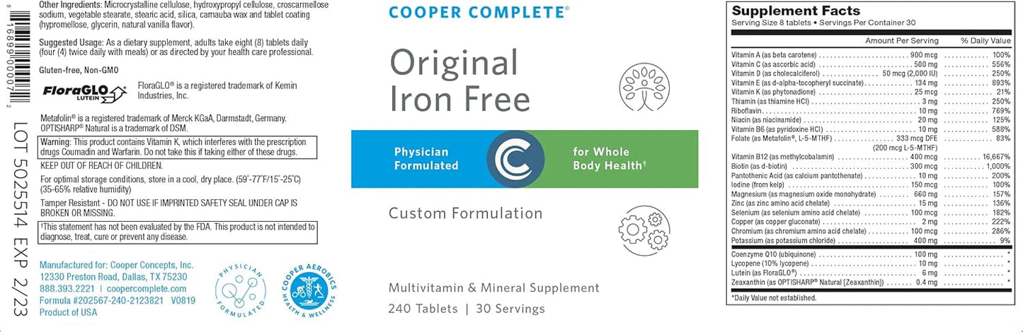 Cooper Complete Original Multivitamin Iron Free - 30 Servings x 3 Bottles - Daily Multivitamin & Mineral Supplement
