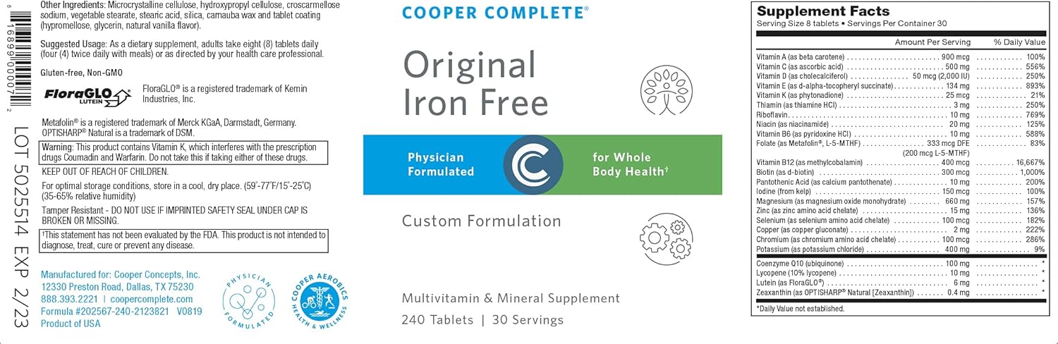 Cooper Complete Original Multivitamin Iron Free - 30 Servings x 3 Bottles - Daily Multivitamin & Mineral Supplement