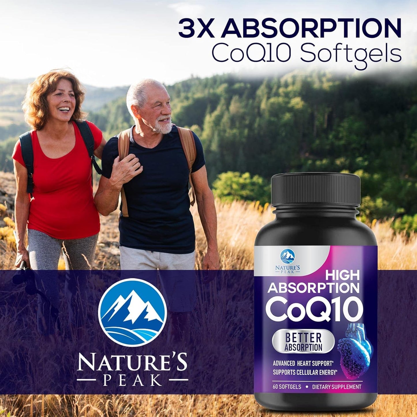 CoQ10 100mg Softgels with Enhanced Absorption for Heart Health and Energy Production - 60 Count, 2 Month Supply