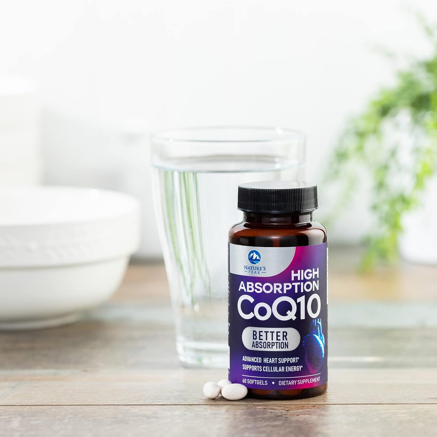 CoQ10 100mg Softgels with Enhanced Absorption for Heart Health and Energy Production - 60 Count, 2 Month Supply