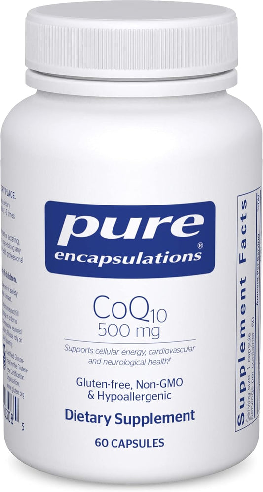 CoQ10 500 mg Supplement for Energy, Antioxidants, Brain Health, Cognition, and Cardio Support - 60 Capsules