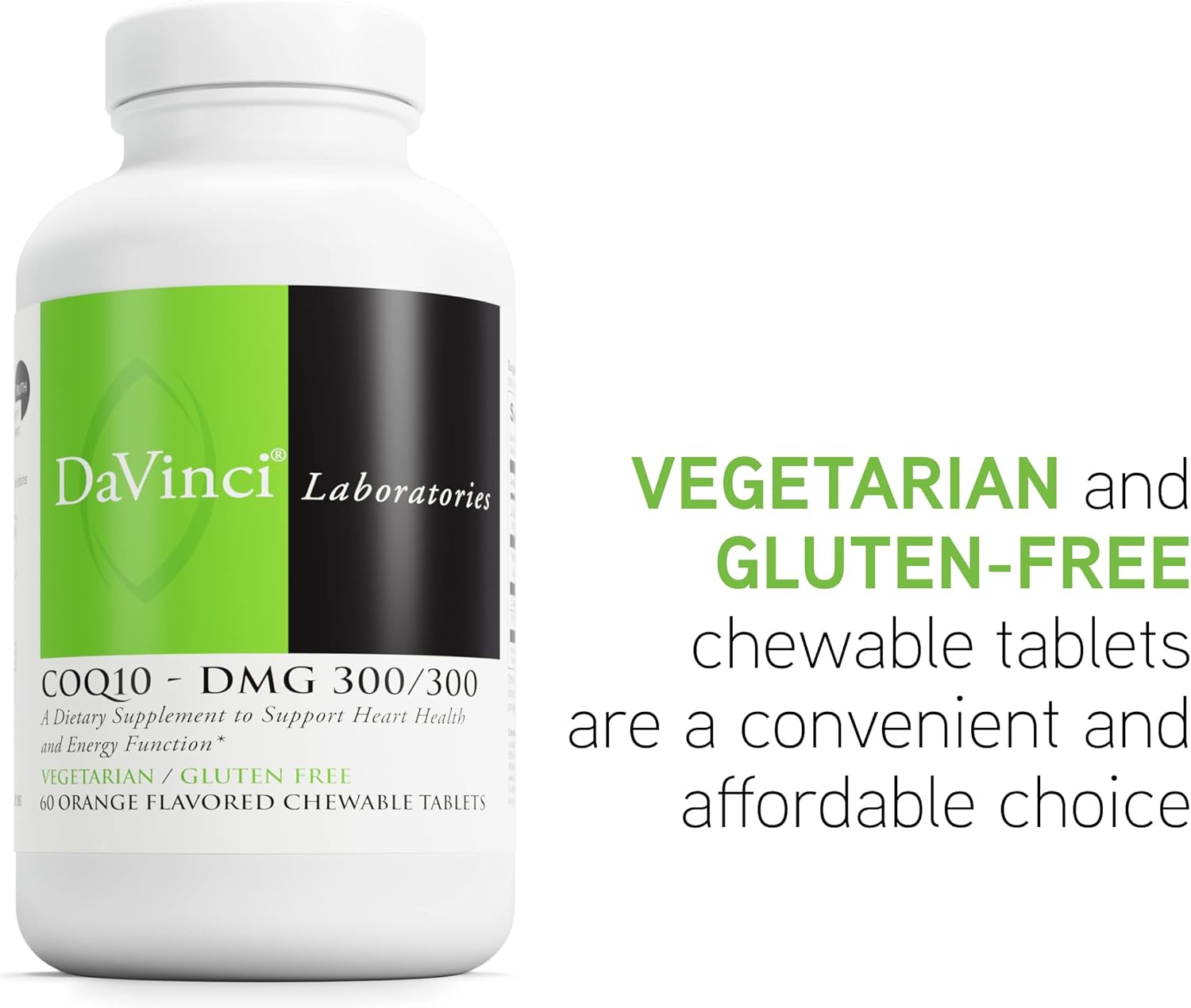 CoQ10 and DMG Heart Health Support Supplement - 300/300 - Boost Energy Function - Vegetarian - Gluten-Free - 60 Chewable Tablets