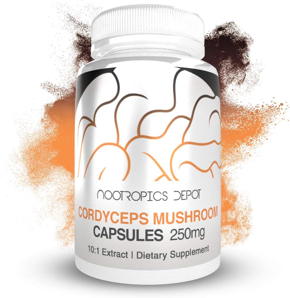 Cordyceps Militaris Capsules | 10:1 Extract | 250mg | 180 Count | Nootropics Depot