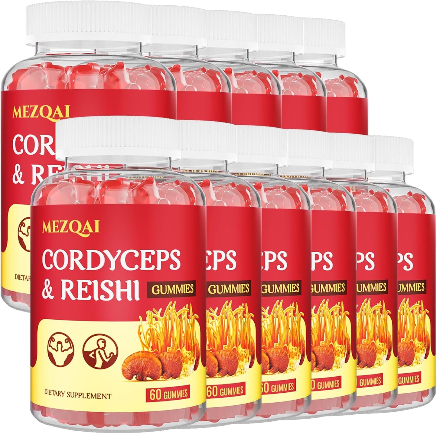 Cordyceps Reishi Mushroom Energy Gummies for Adults - 660 Count, with Cortisol & Brain Supplements for Memory, Focus, Rest, & Athletic Performance - Men & Women