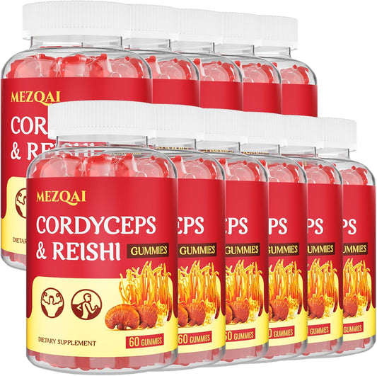 Cordyceps Reishi Mushroom Energy Gummies for Adults - 660 Count, with Cortisol & Brain Supplements for Memory, Focus, Rest, & Athletic Performance - Men & Women