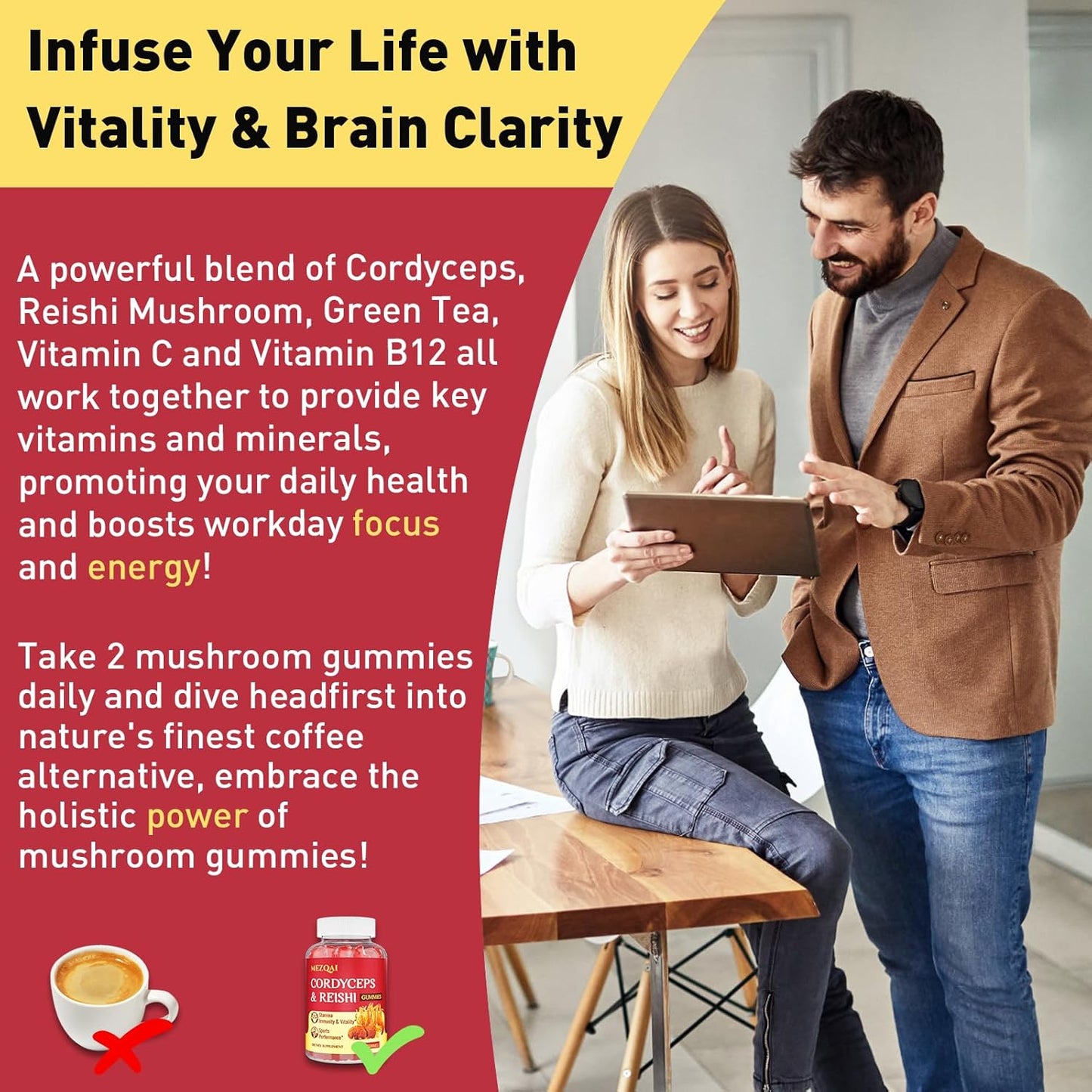 Cordyceps Reishi Mushroom Energy Gummies for Adults - 660 Count, with Cortisol & Brain Supplements for Memory, Focus, Rest, & Athletic Performance - Men & Women