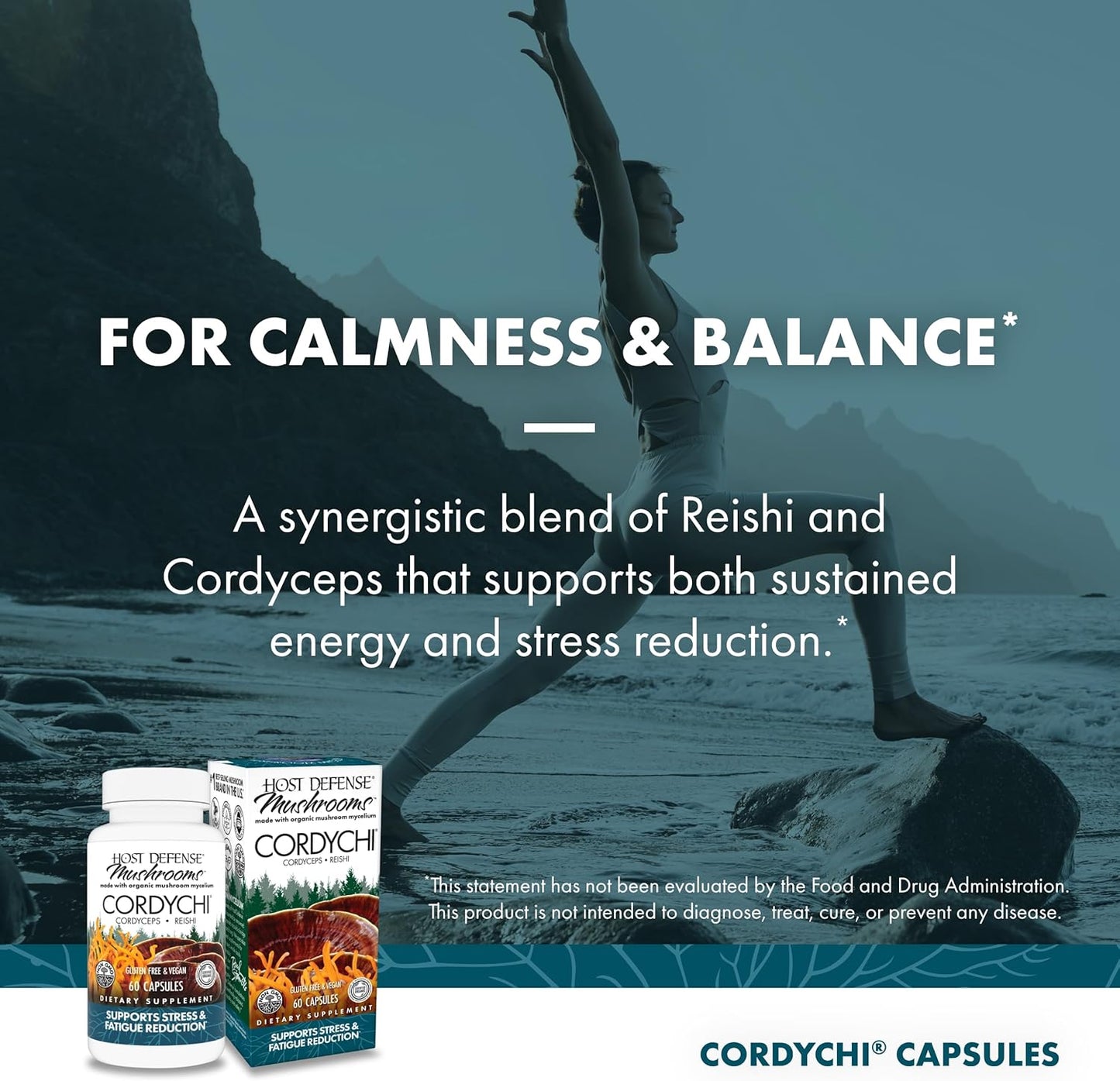 CordyChi Capsules: Energy and Immune Support with Cordyceps & Reishi Mushrooms - Respiratory & Relaxation Aid - 60 Capsules