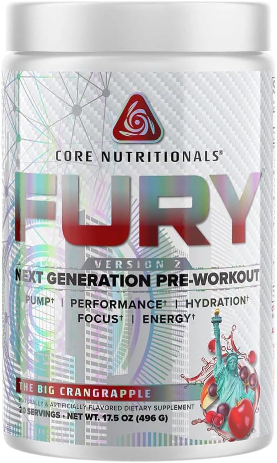 Core Nutritionals Fury V2 Pre-Workout Powder with Zum-XR® Caffeine, L-Citrulline, and Alpha GPC - The Big Crangrapple - 40 Servings
