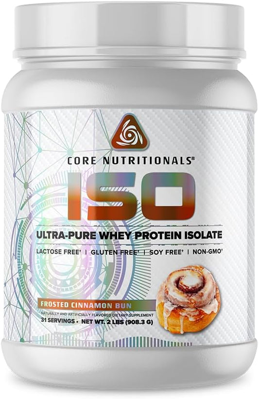 Core Nutritionals ISO Whey Protein Isolate Powder - 100% Micro Filtered, No Artificial Fillers, 25g Protein, 32 Servings - Frosted Cinnamon Bun Flavor