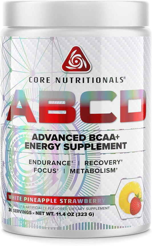 Core Nutritionals Platinum ABCD Advanced BCAA Energy Supplement - Enhanced Endurance, Recovery, Focus - 30 Servings, White Pineapple Strawberry Flavor