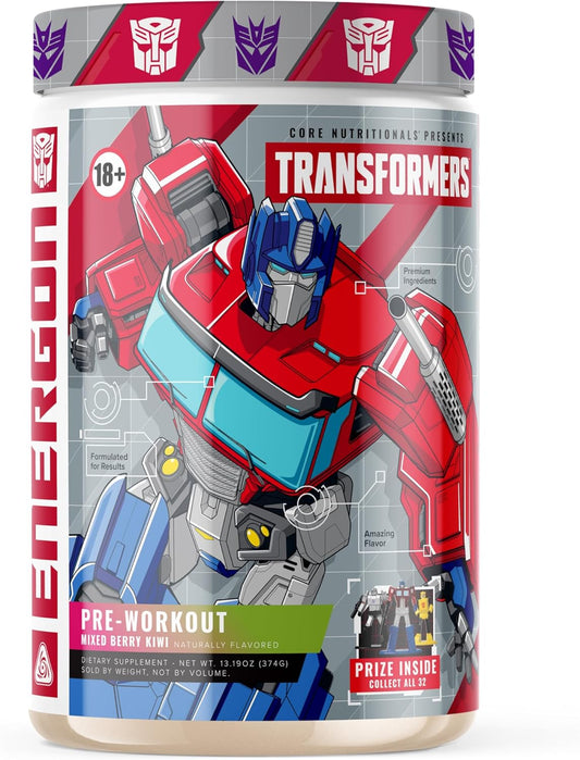 Core Nutritionals Transformers Energon Pre Workout Supplement - Mixed Berry Kiwi Flavor - 20 Servings - Includes Optimus Prime Prize