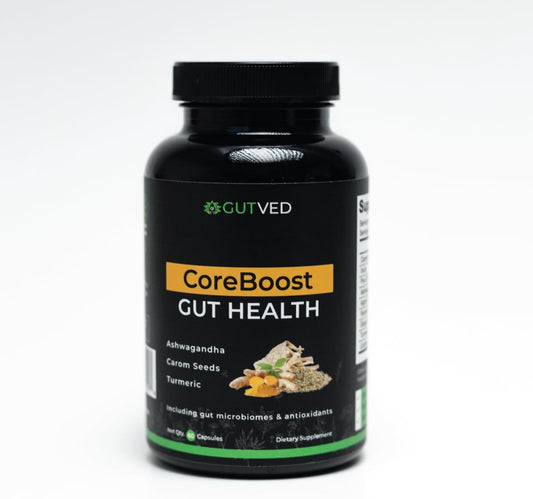 Coreboost Gut Health Supplement with Ashwagandha, Carom Seeds, Turmeric - Prebiotics, Probiotics - Digestive Health, Bloating Relief - 2 Billion CFU