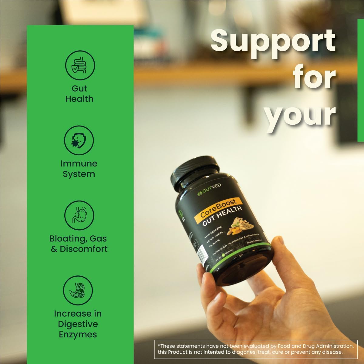 Coreboost Gut Health Supplement with Ashwagandha, Carom Seeds, Turmeric - Prebiotics, Probiotics - Digestive Health, Bloating Relief - 2 Billion CFU
