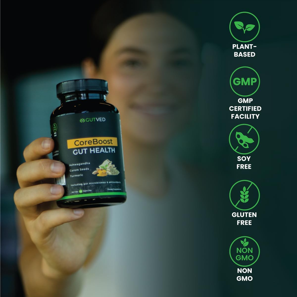 Coreboost Gut Health Supplement with Ashwagandha, Carom Seeds, Turmeric - Prebiotics, Probiotics - Digestive Health, Bloating Relief - 2 Billion CFU