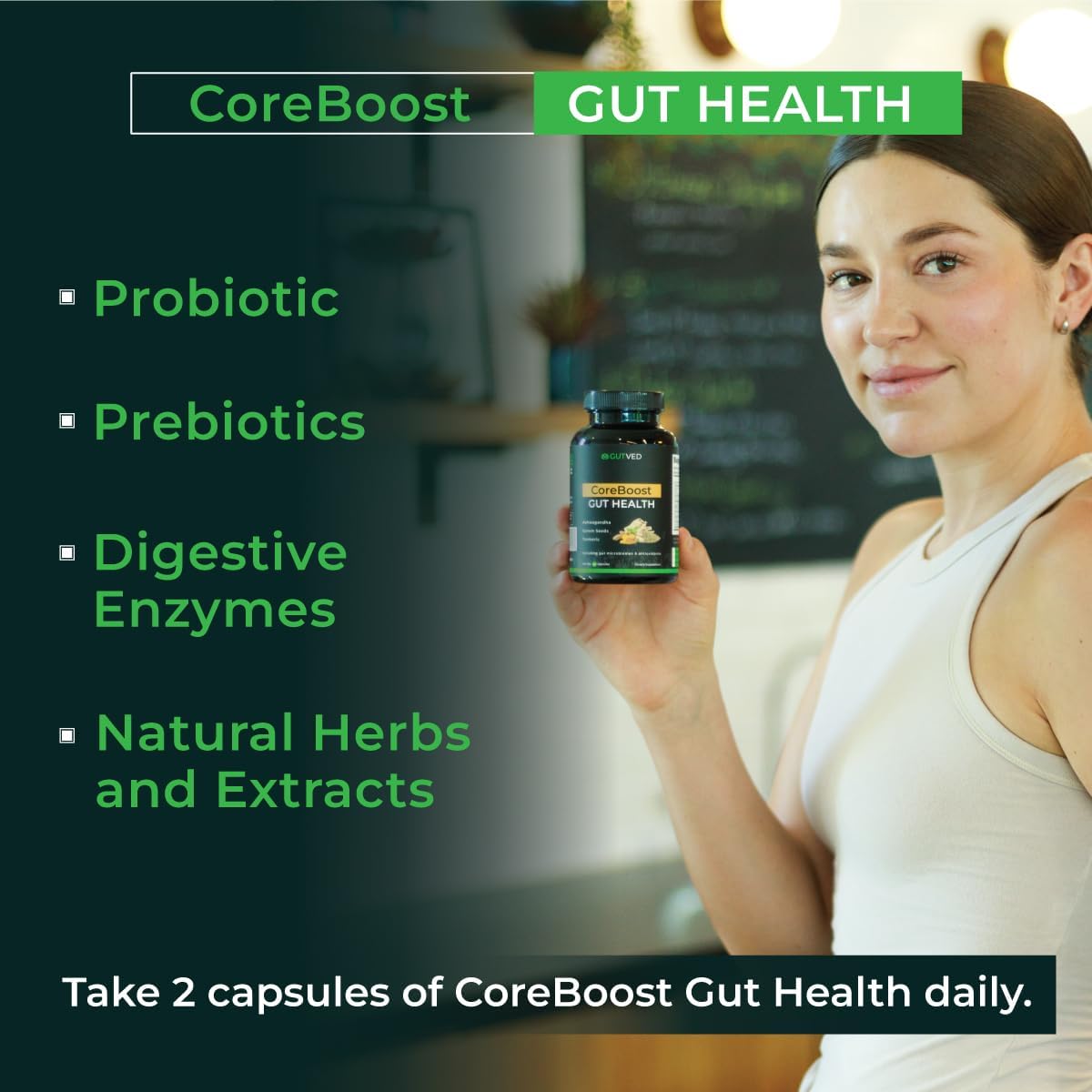 Coreboost Gut Health Supplement with Ashwagandha, Carom Seeds, Turmeric - Prebiotics, Probiotics - Digestive Health, Bloating Relief - 2 Billion CFU