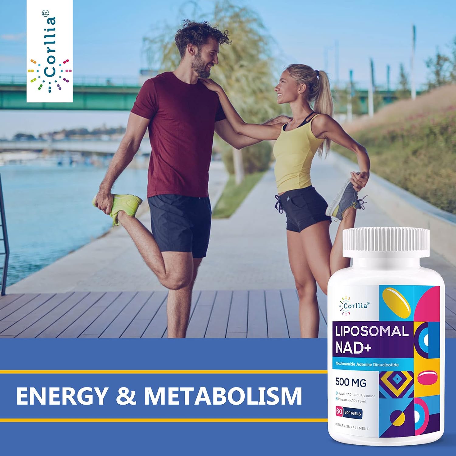Corllia Liposomal NAD+ 500mg Softgels with TMG 250mg, Nicotinamide Riboside Substitute, Genuine NAD+ Supplement, 120 Servings