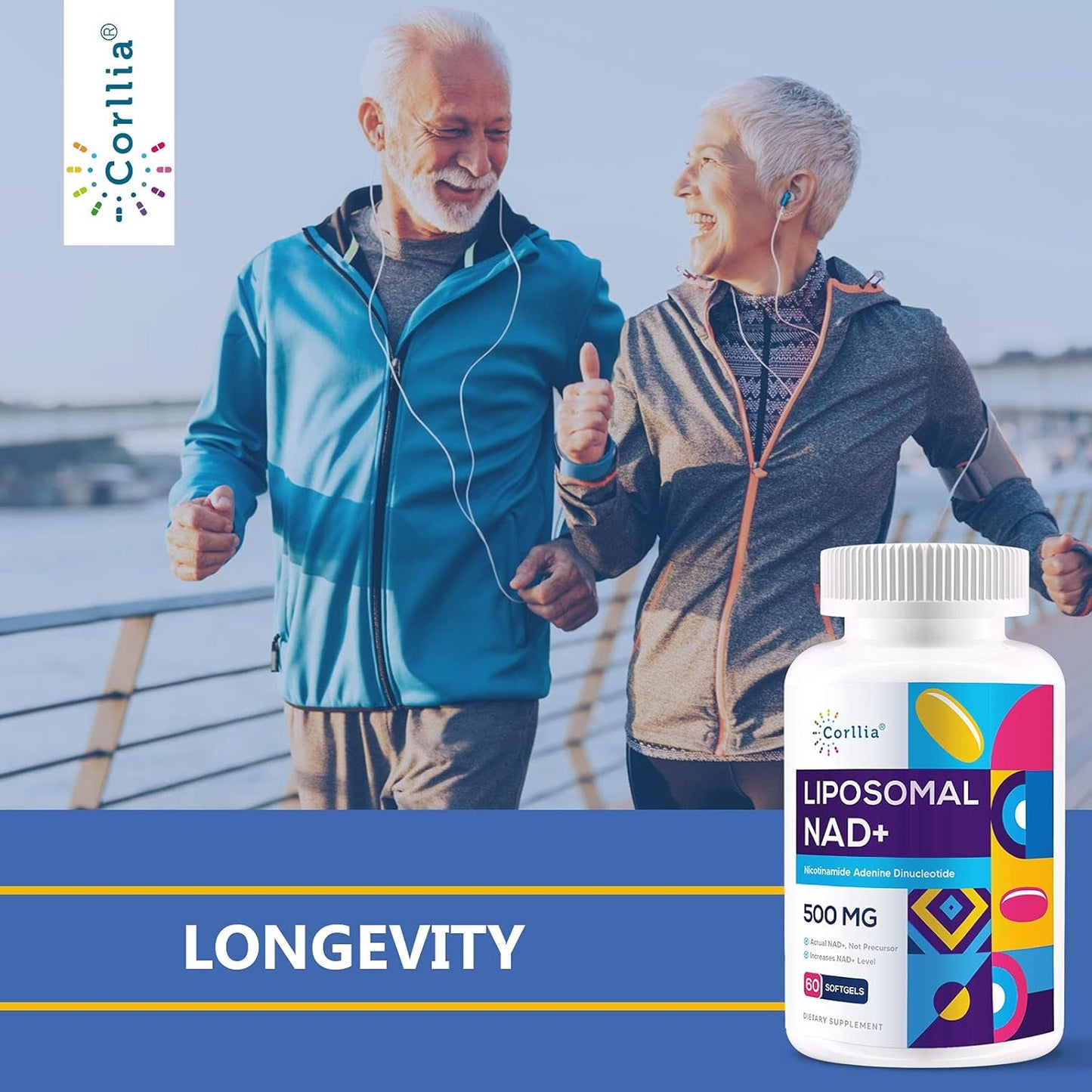 Corllia Liposomal NAD+ 500mg Softgels with TMG 250mg, Nicotinamide Riboside Substitute, Genuine NAD+ Supplement, 120 Servings
