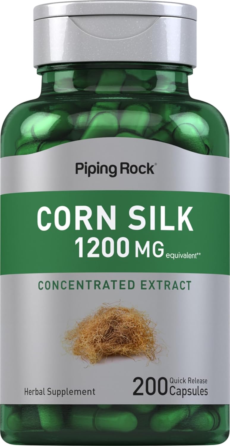 Corn Silk Extract Supplement Capsules 1200mg - 200 Count | Non-GMO, Gluten Free - Piping Rock