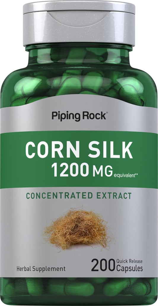 Corn Silk Extract Supplement Capsules 1200mg - 200 Count | Non-GMO, Gluten Free - Piping Rock