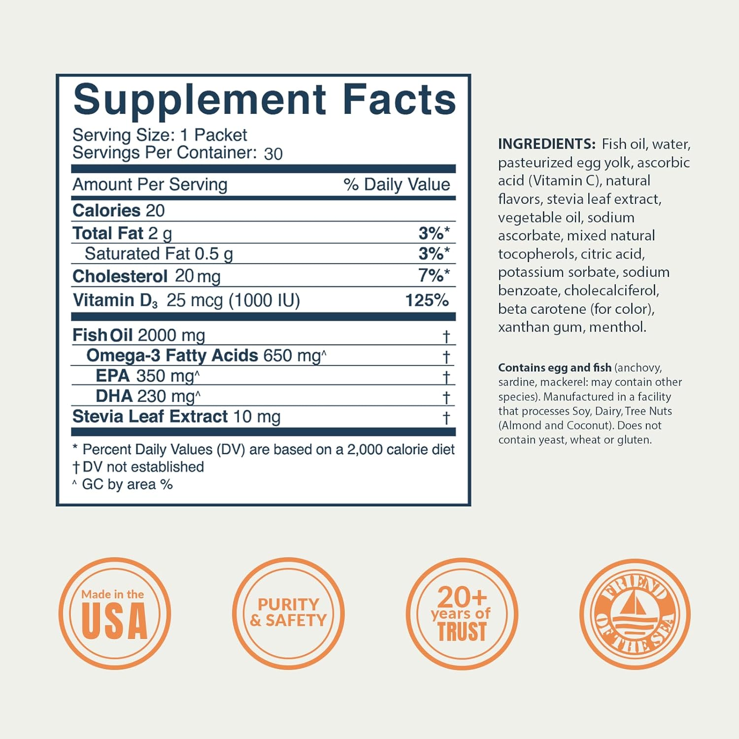 Coromega Kids Omega 3 Fish Oil Supplement, 650mg of Omega-3s, Tropical Orange + Vitamin D, 30 Single Serve Squeeze Packets