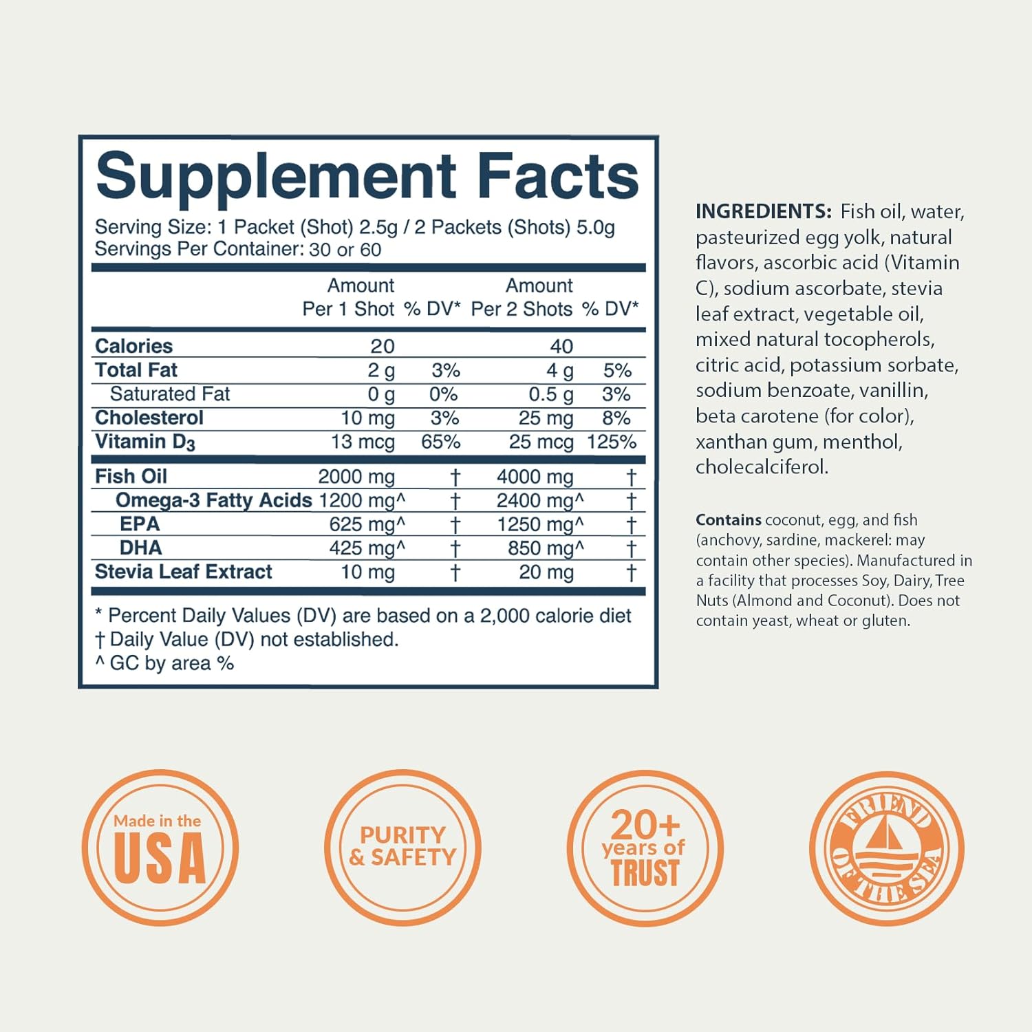 Coromega MAX 2400mg Omega-3 Fish Oil + Vitamin D Squeeze Packets - Wild-Caught, No Fishy Taste - 3X Better Absorption - Brain & Heart Health Support - 60 Servings, Citrus Burst