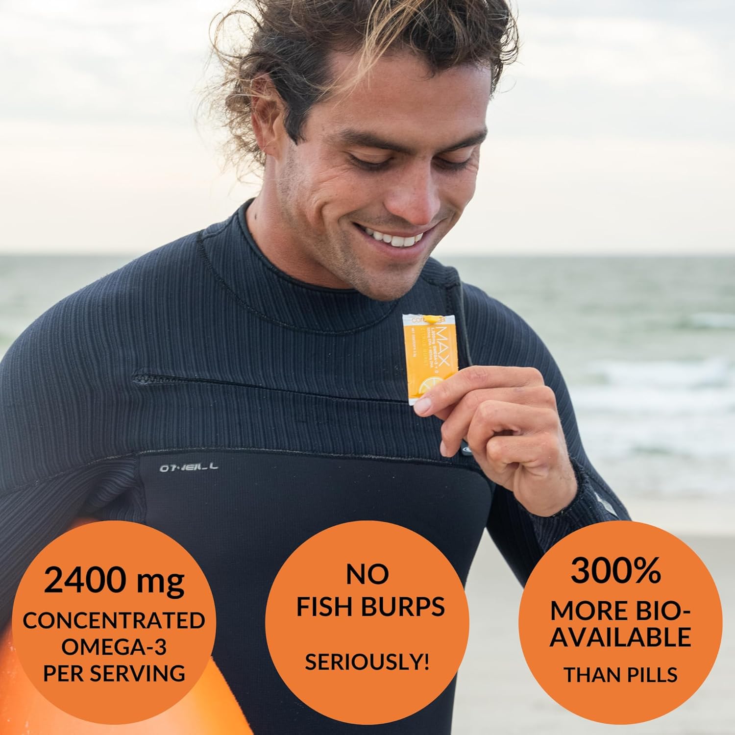Coromega MAX 2400mg Omega-3 Fish Oil + Vitamin D Squeeze Packets - Wild-Caught, No Fishy Taste - 3X Better Absorption - Brain & Heart Health Support - 60 Servings, Citrus Burst