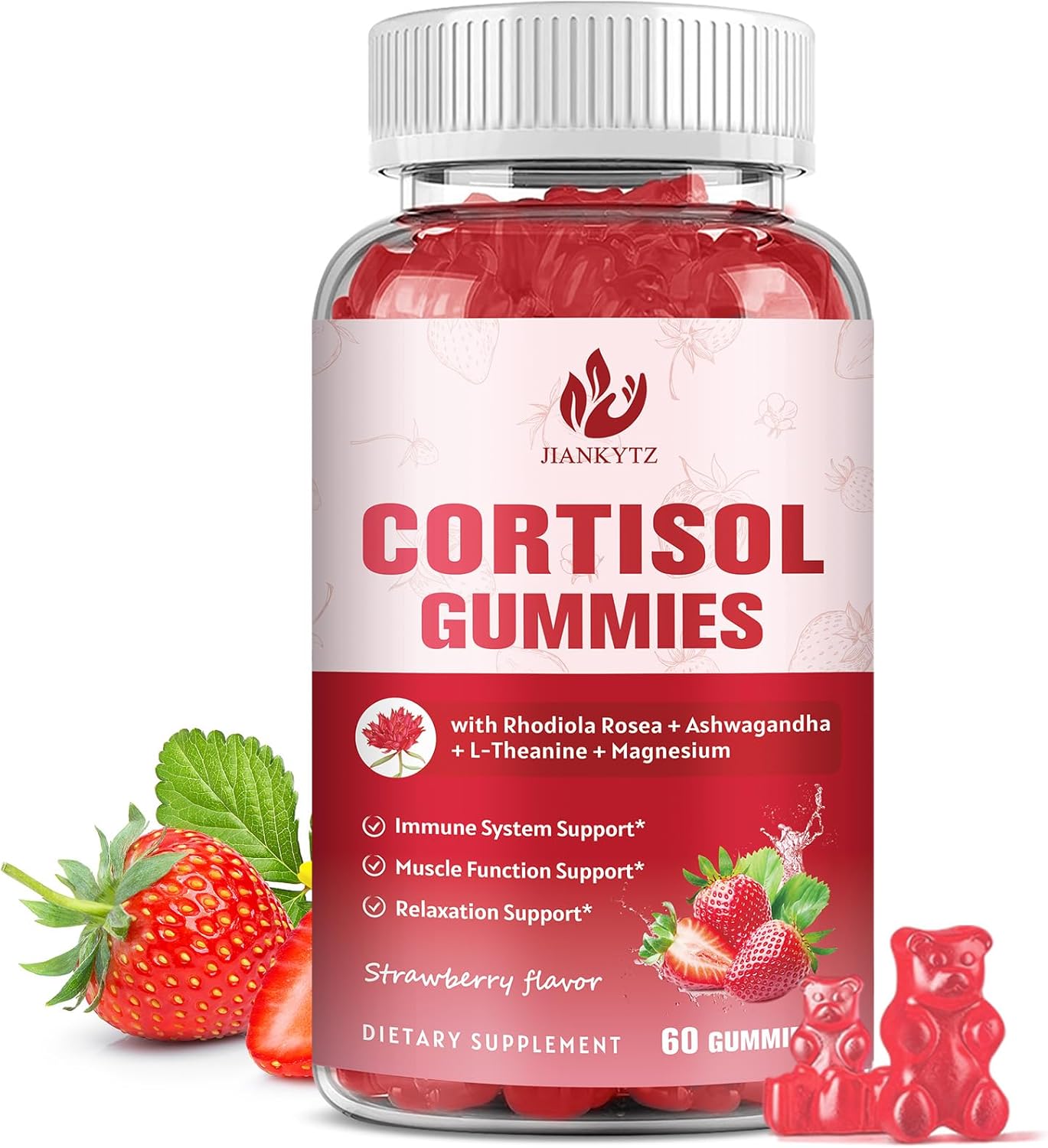 Cortisol Gummies with Ashwagandha, Rhodiola Rosea, L-Theanine, Magnesium, Vitamin D3 - Mood & Motivation Support, Sleep Aid - 60 Vegan Gummies