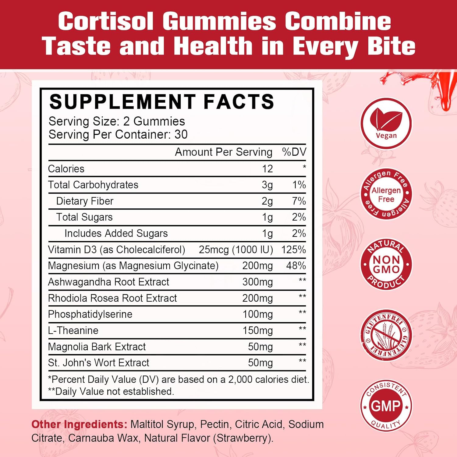 Cortisol Gummies with Ashwagandha, Rhodiola Rosea, L-Theanine, Magnesium, Vitamin D3 - Mood & Motivation Support, Sleep Aid - 60 Vegan Gummies