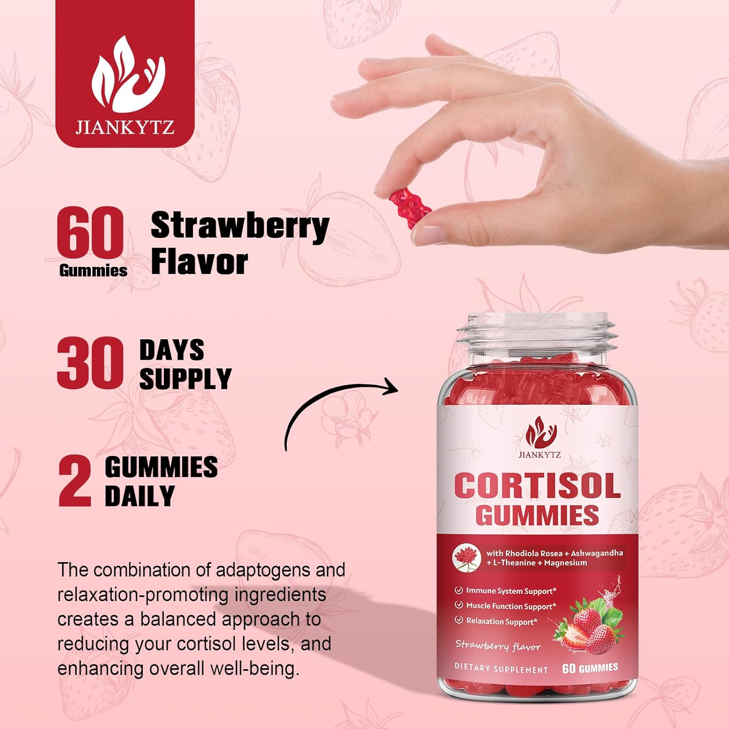 Cortisol Gummies with Ashwagandha, Rhodiola Rosea, L-Theanine, Magnesium, Vitamin D3 - Mood & Motivation Support, Sleep Aid - 60 Vegan Gummies