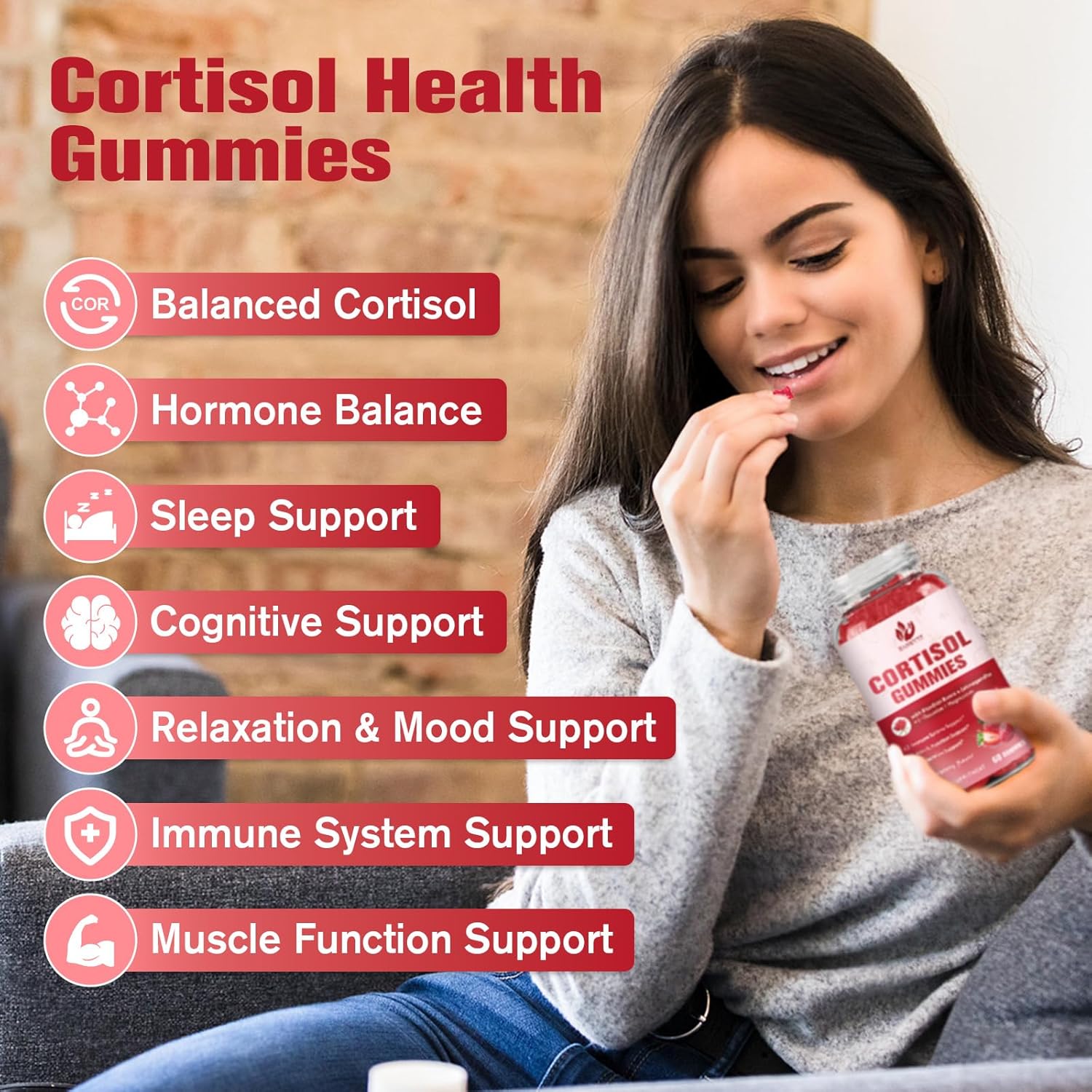 Cortisol Gummies with Ashwagandha, Rhodiola Rosea, L-Theanine, Magnesium, Vitamin D3 - Mood & Motivation Support, Sleep Aid - 60 Vegan Gummies