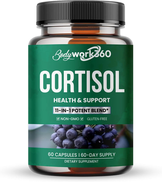 Cortisol Health Support Capsules with Ashwagandha & Rhodiola - Hormone Balance, Sleep Aid, Focus - Non-GMO, Gluten Free - 60 Count
