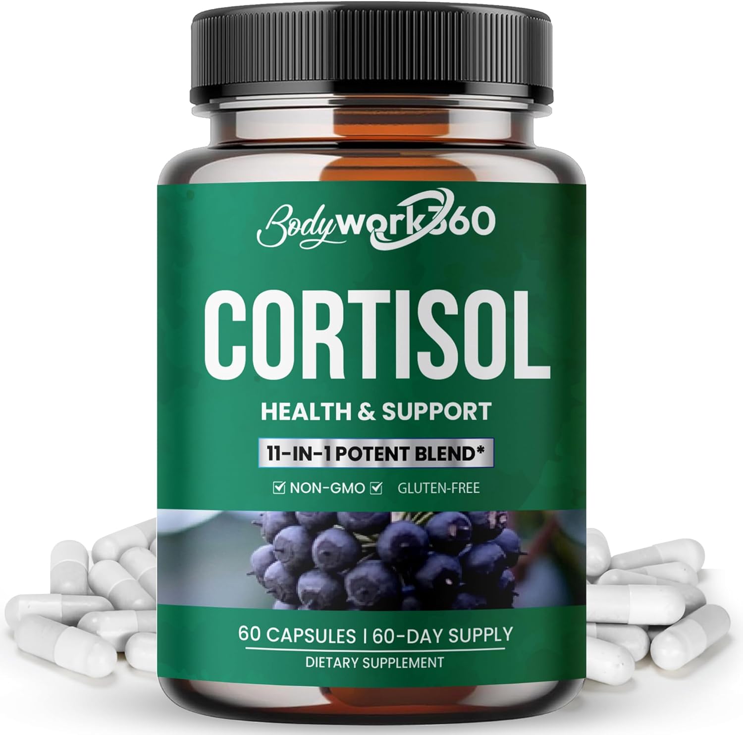 Cortisol Health Support Capsules with Ashwagandha & Rhodiola - Hormone Balance, Sleep Aid, Focus - Non-GMO, Gluten Free - 60 Count