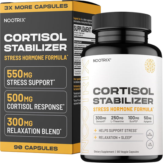 Cortisol Manager Supplement for Deep Sleep & Relaxation - 90 Vegan Capsules with Ashwagandha, L-Theanine, Rhodiola Rosea Extract & Apigenin