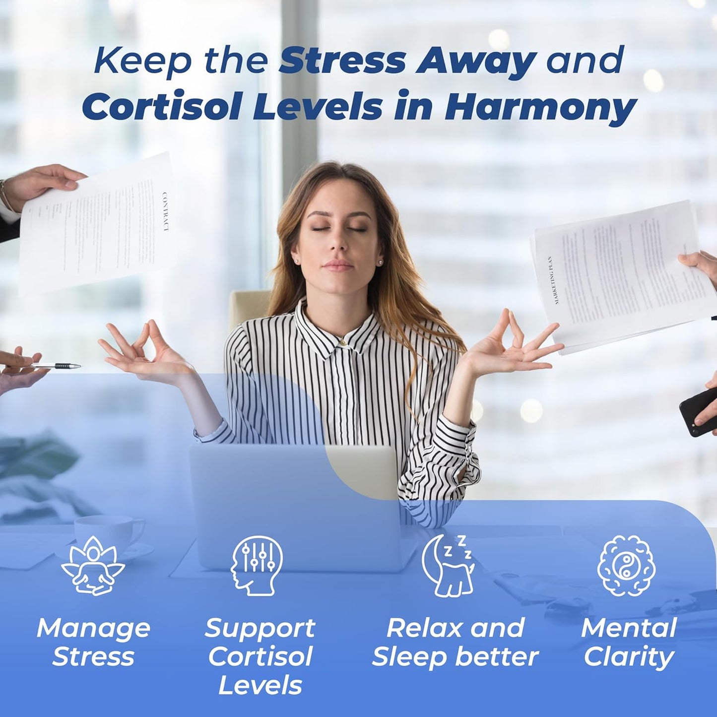 Cortisol Reducer & Stress Relief Supplement with Ashwagandha, L-Theanine, and Lemon Balm - Sleep Better and Manage Cortisol Levels - 1 Bottle
