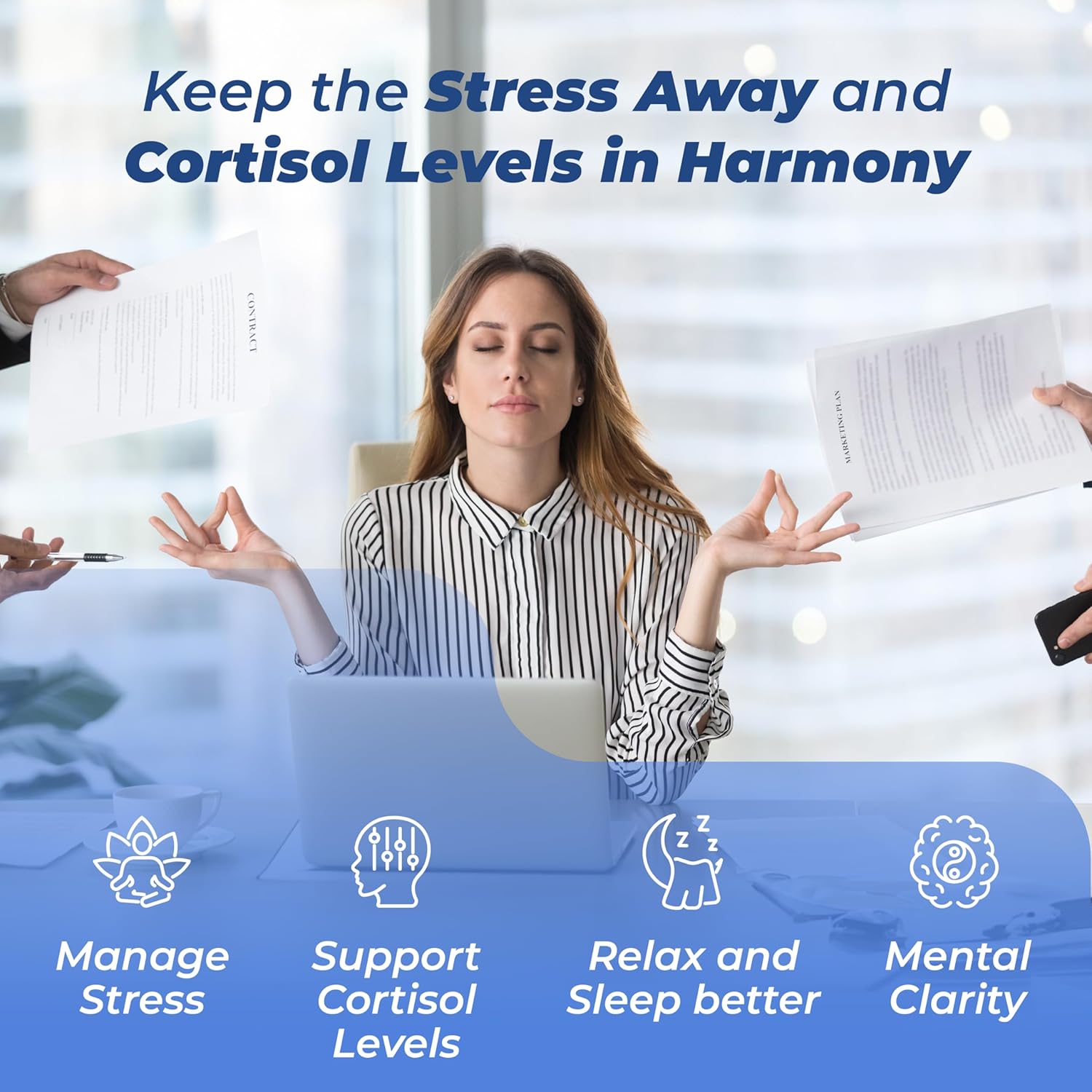 Cortisol Reducer & Stress Relief Supplement with Ashwagandha, L-Theanine, and Lemon Balm - Sleep Better and Manage Cortisol Levels - 1 Bottle