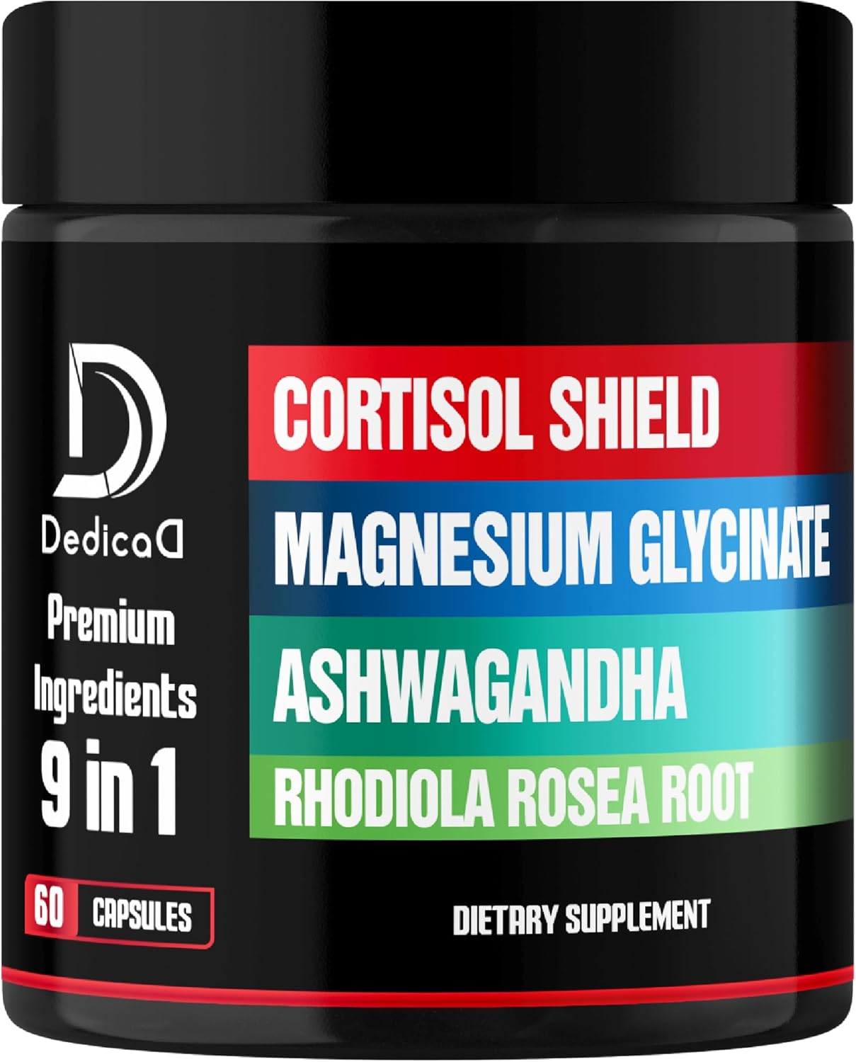 Cortisol Shield Supplement - 9in1 Formula with Magnesium Glycinate, Ashwagandha, Rhodiola, and More for Restful Sleep and Mood Balance - 60 Capsules