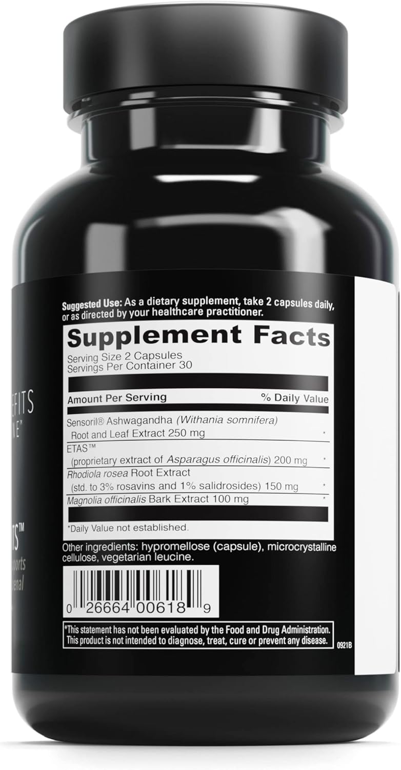 Cortisol Support Supplement with Ashwagandha & Rhodiola - 60 Capsules - Gluten-Free