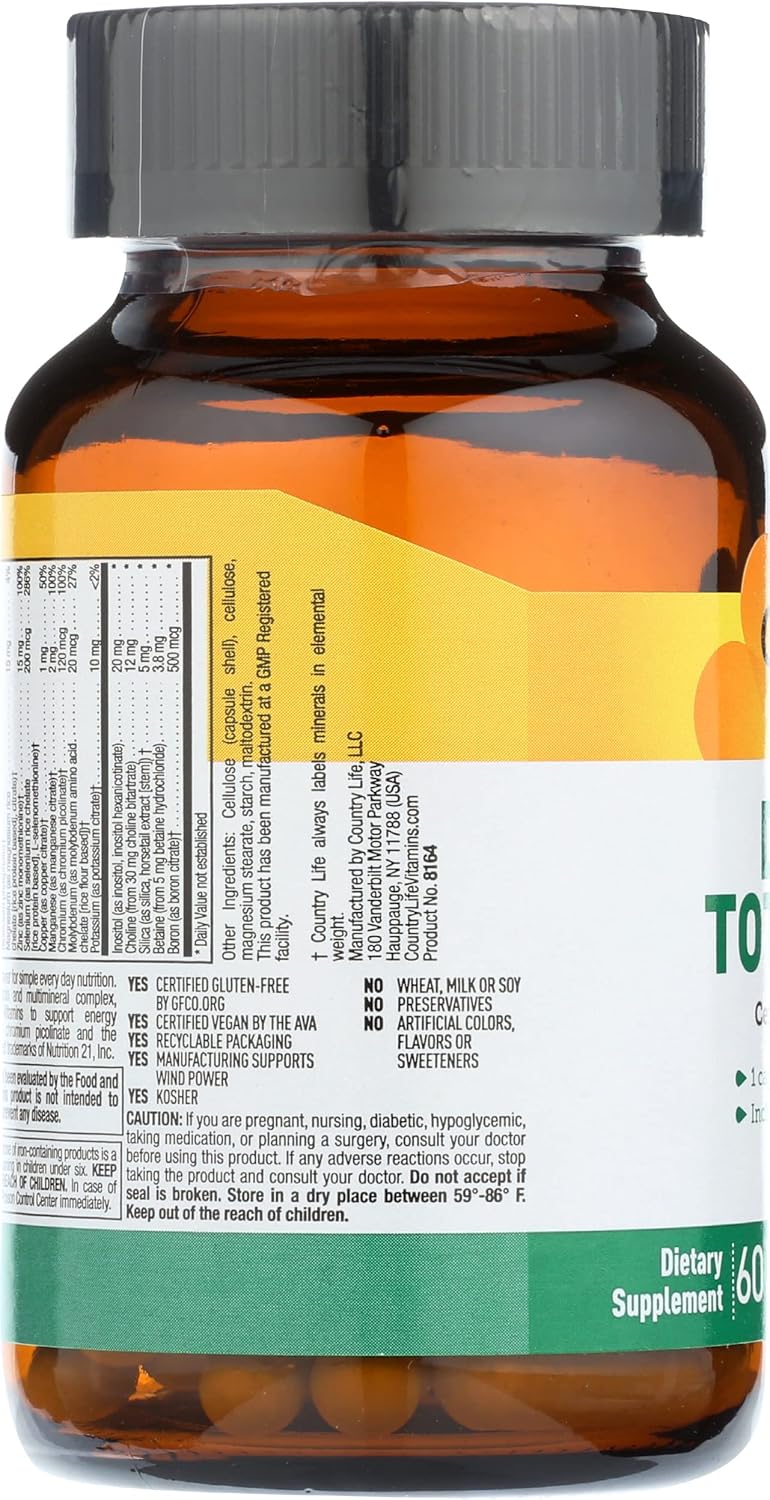 Country Life Daily Total One with Iron - Complete Digestive Enzyme Blend - 60 Vegetarian Capsules