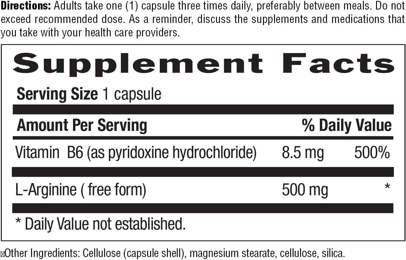 Country Life L-Arginine Capsules with Vitamin B-6 - 500mg, 200 Vegan Capsules - Gluten Free & Vegan Certified