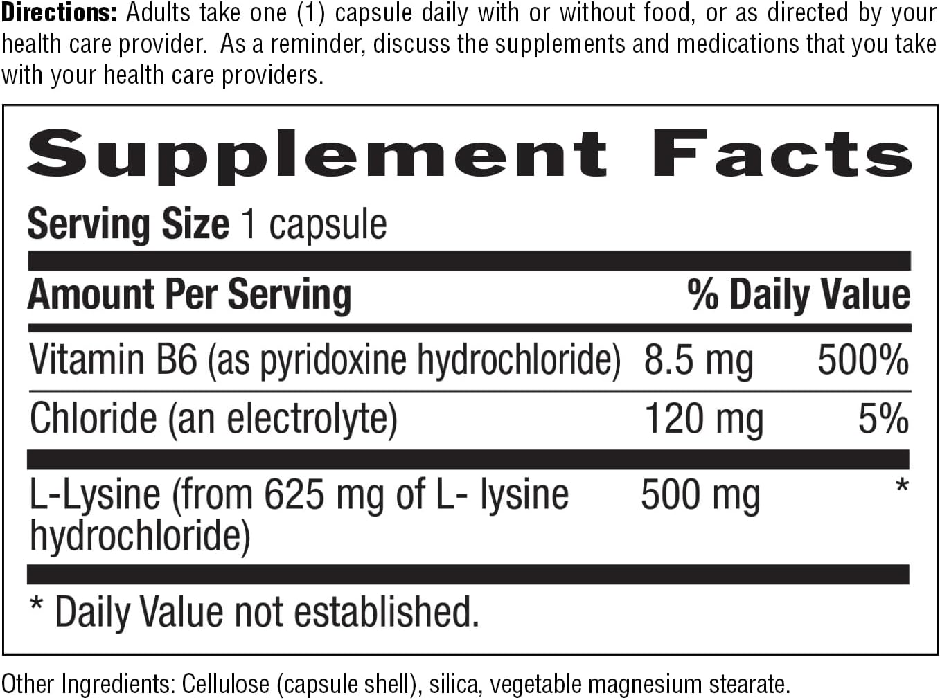 Country Life L-Lysine 500mg with B-6 for Immune Health and Collagen Renewal, 250 Vegan Capsules