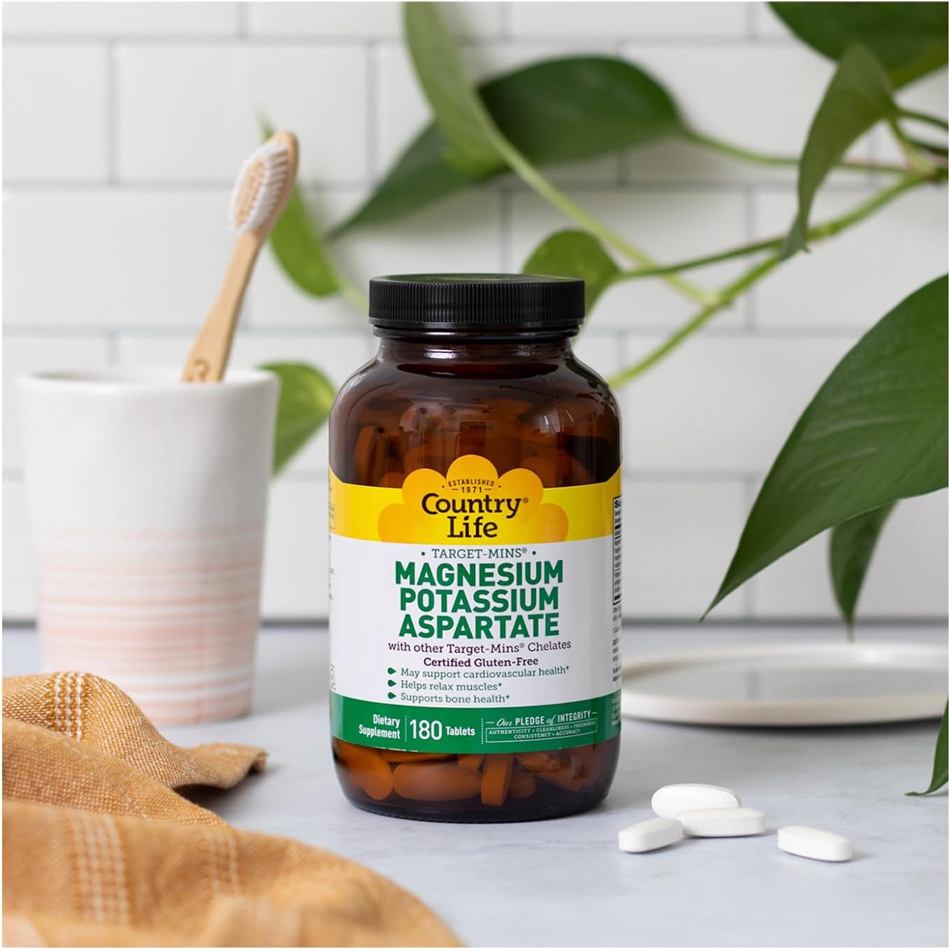 Country Life Magnesium and Potassium Supplement for Heart, Cardiovascular, Immune, and Bone Health - Gluten-Free Formula