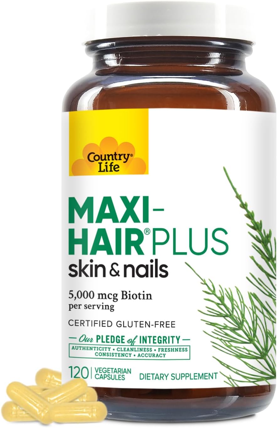 Country Life Maxi-Hair Plus Biotin Supplement for Healthy Hair, Skin, and Nails - 120 ct Bottle