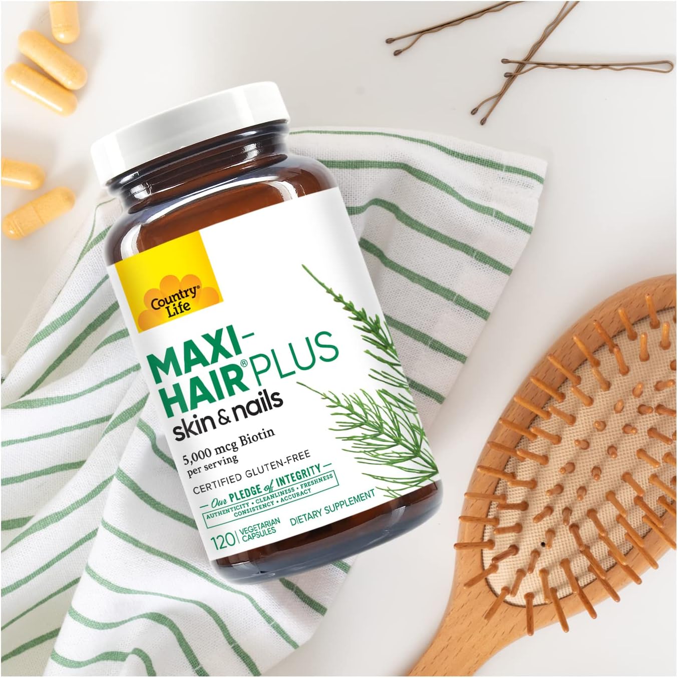 Country Life Maxi-Hair Plus Biotin Supplement for Healthy Hair, Skin, and Nails - 120 ct Bottle