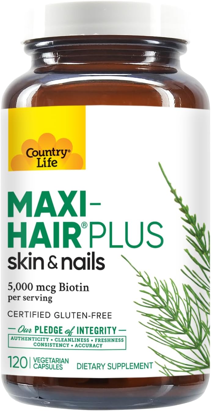Country Life Maxi-Hair Plus Biotin Supplement for Healthy Hair, Skin, and Nails - 120 ct Bottle