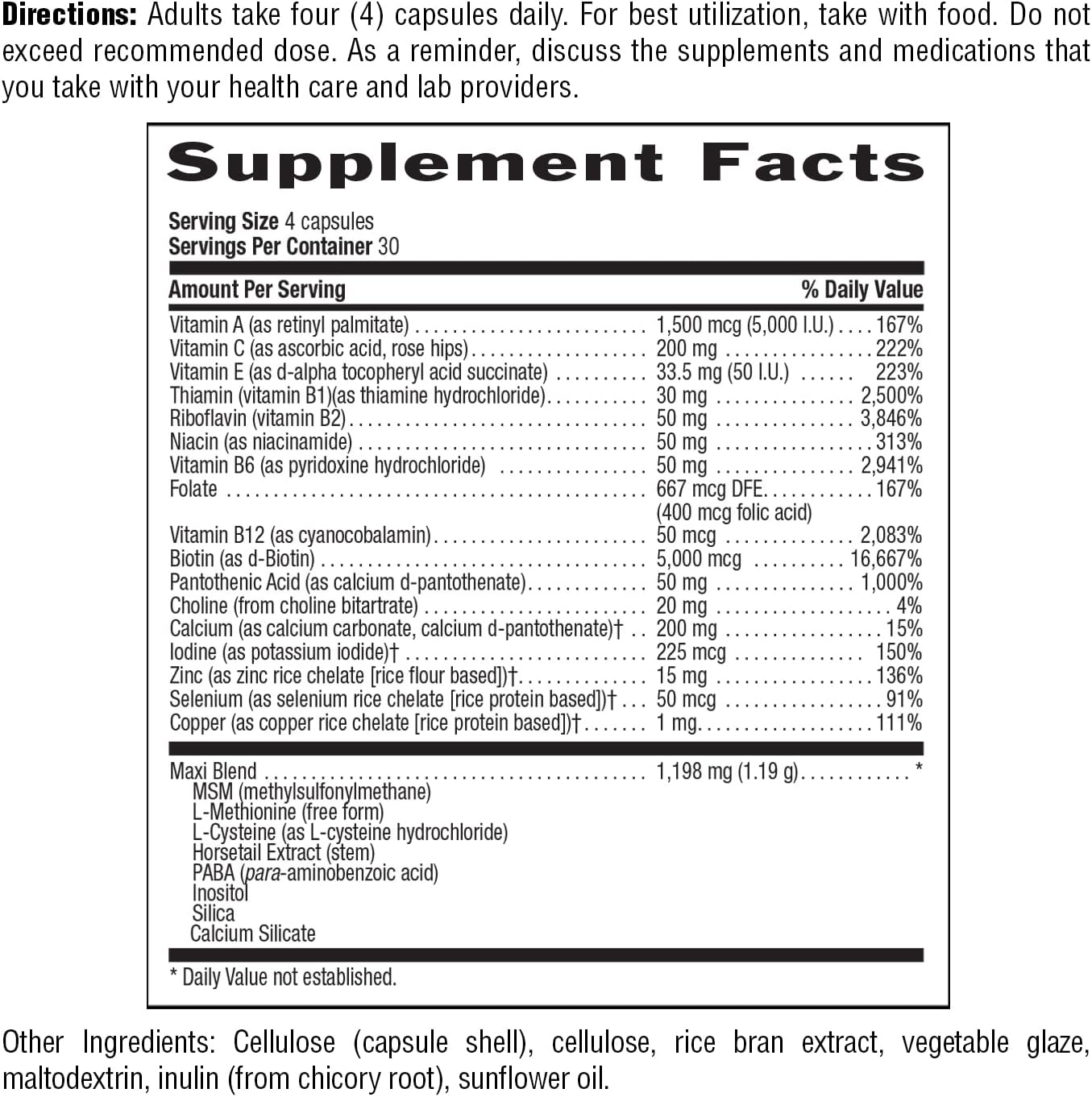 Country Life Maxi-Hair Plus Biotin Supplement for Healthy Hair, Skin, and Nails - 120 ct Bottle