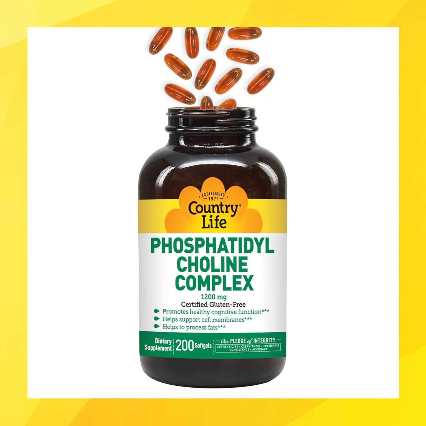 Country Life Phosphatidyl Choline Complex Softgels - Supports Cognitive Health - 1200mg, 200 Count